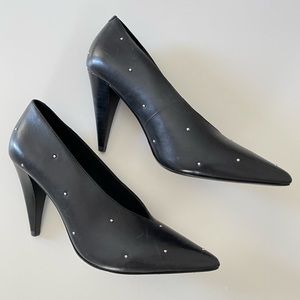 NEW All Saints Adrianna Black Leather Studded Heels 39